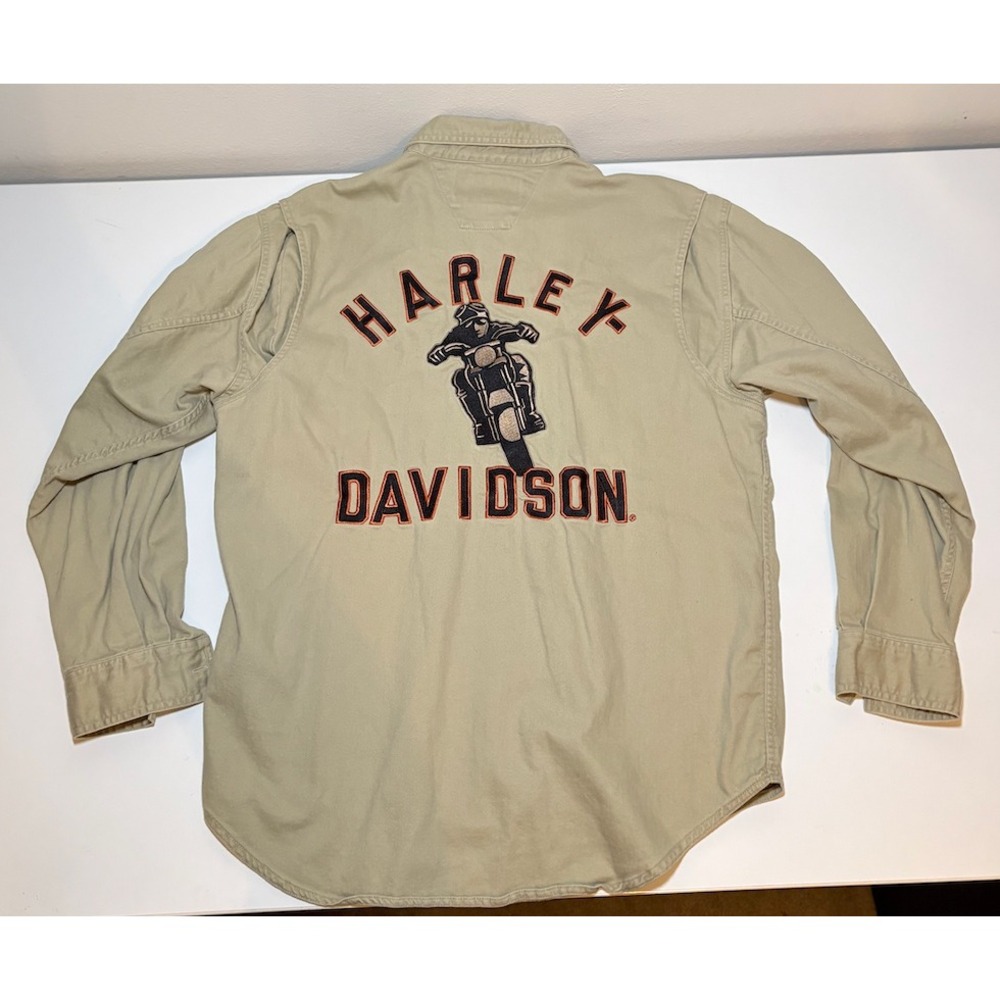 Harley Davidson Men's Embroidered Button Down Shirt | Tan | Large